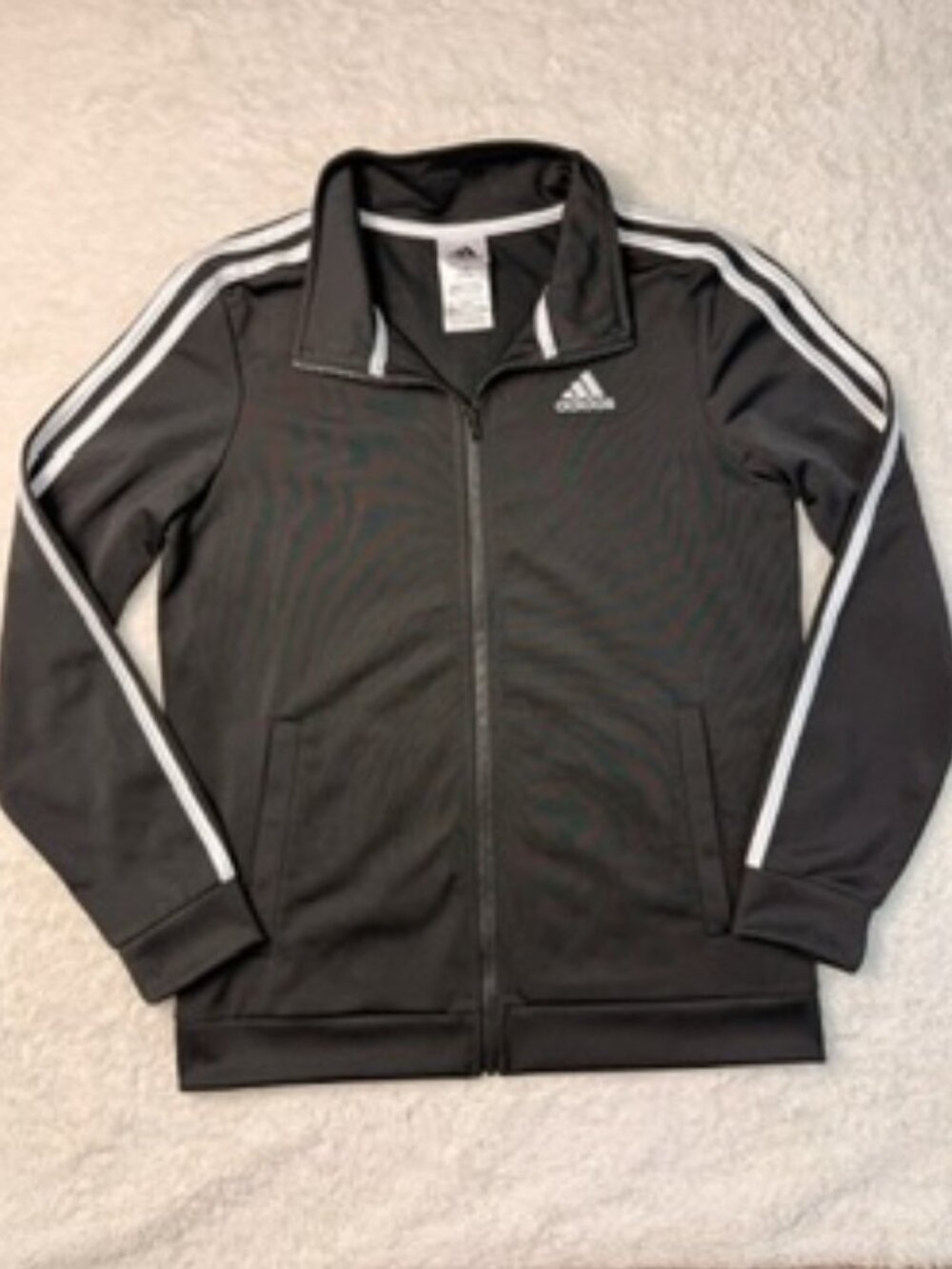 adidas Women's Gray 3 Stripe Track Jacket Zip Athletic Activewear Large 14/16